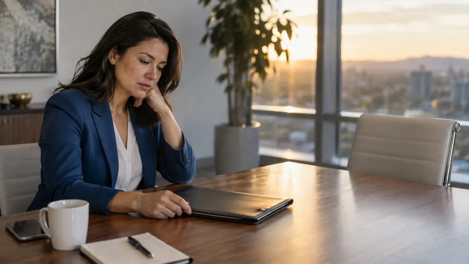 A salesperson reflects on a proposal after an appointment.