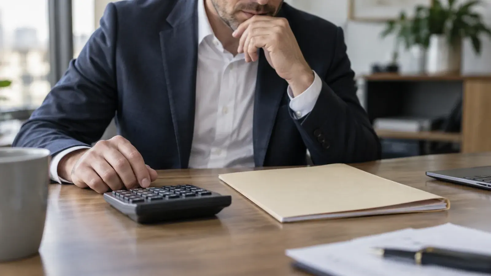 A professional reviews a quote beside a calculator.