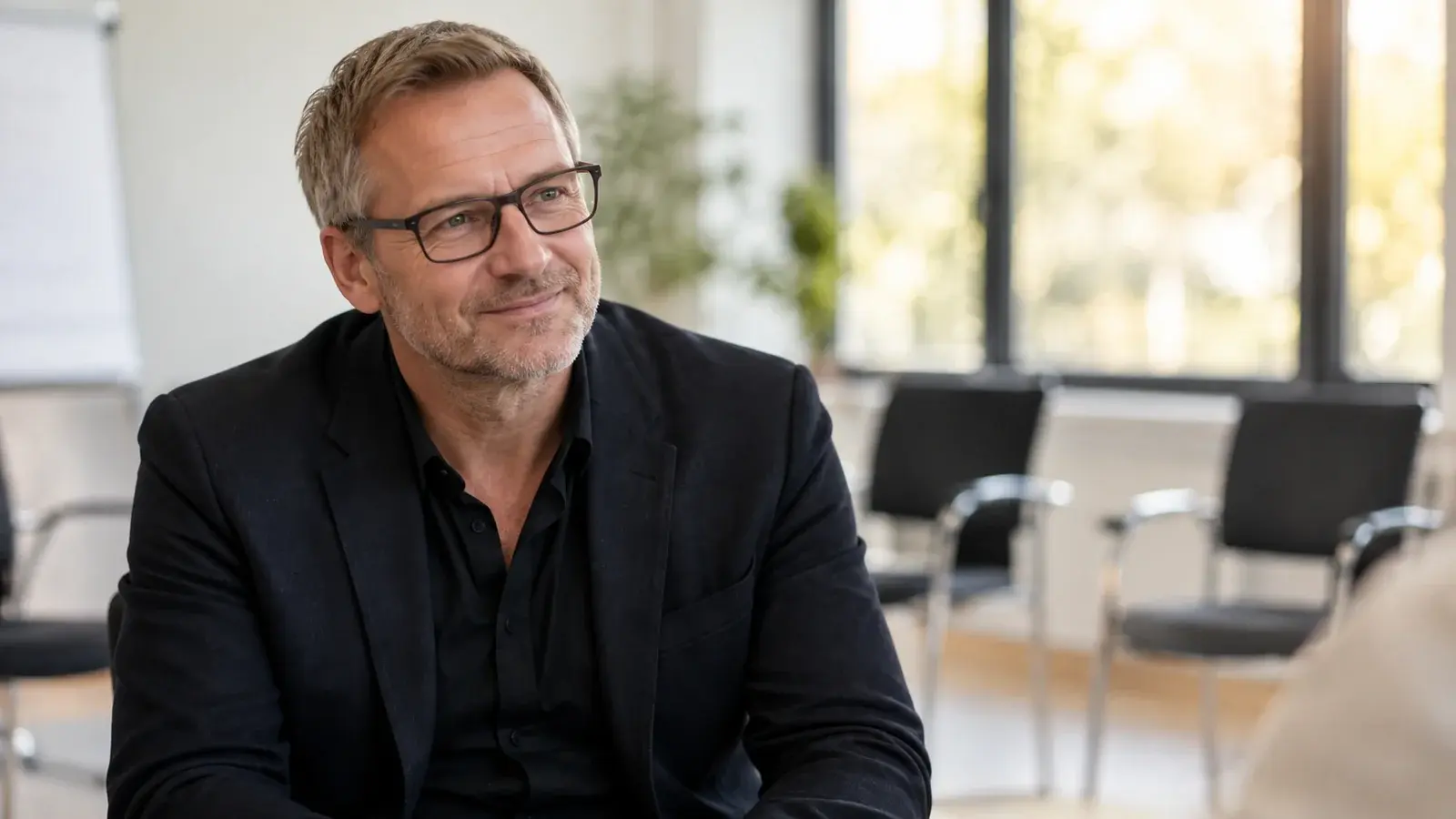 A sales coach watches a practice conversation with an encouraging smile.