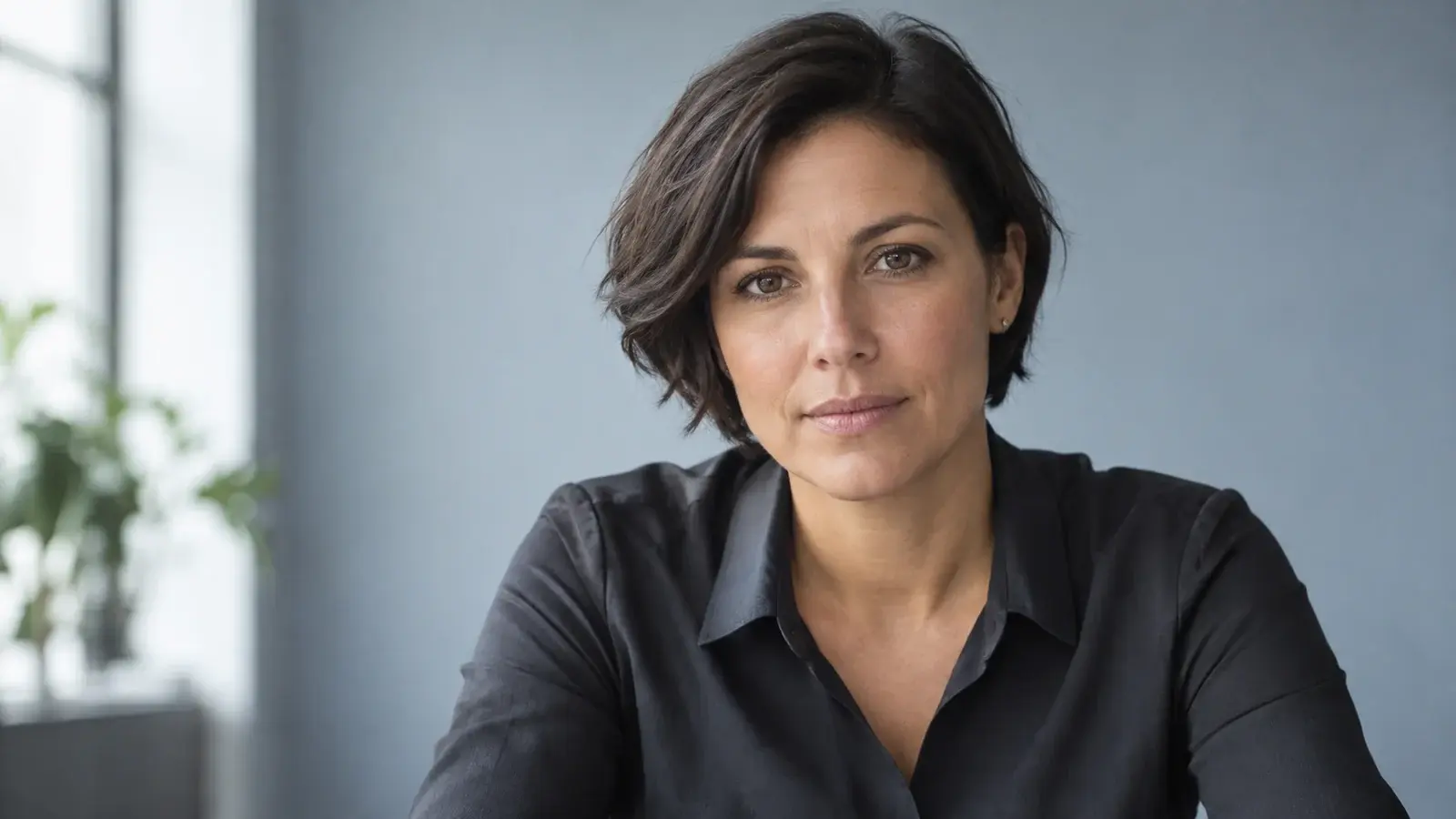 A professional with short dark hair looks calmly toward the camera.