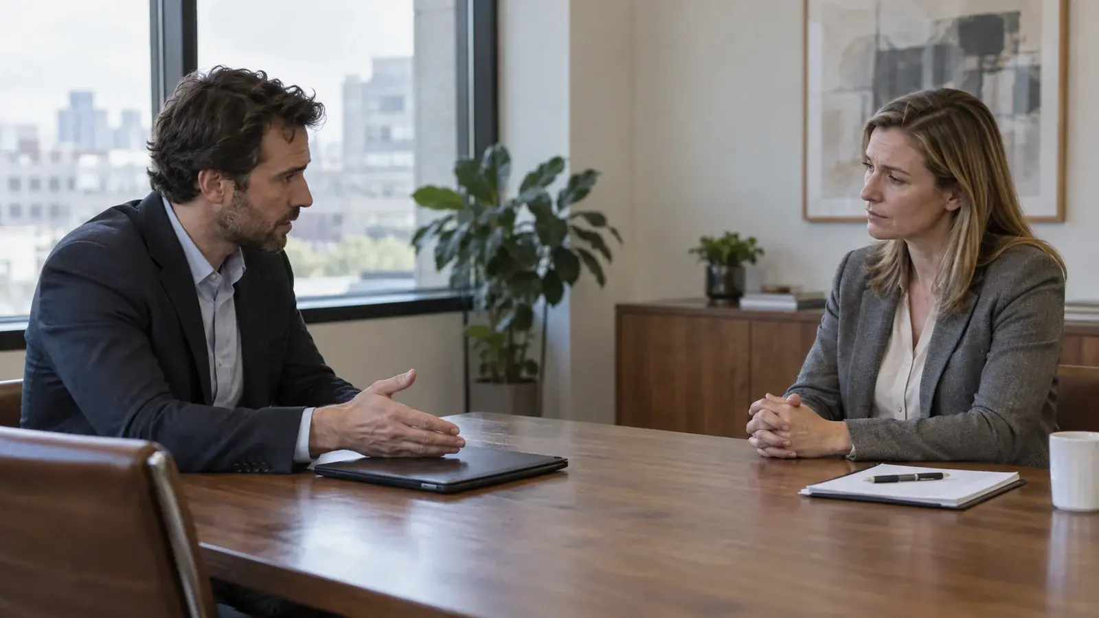Two colleagues work through a difficult hiring discussion.