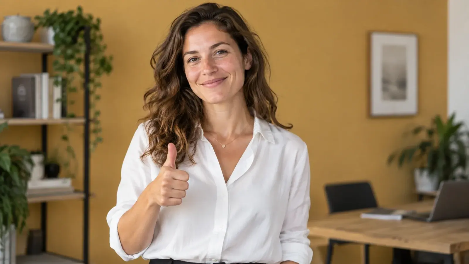 A participant gives a small thumbs-up after a training session.